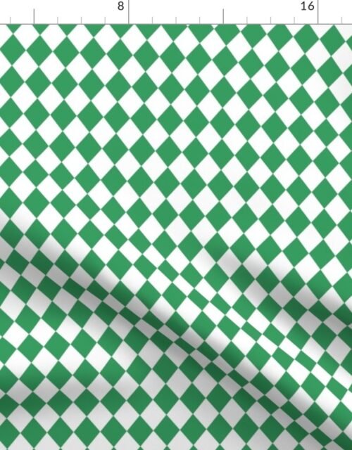 Small Kelly Green and White Diamond Harlequin Check Pattern Fabric