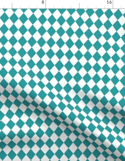 Small Lagoon and White Diamond Harlequin Check Pattern Fabric