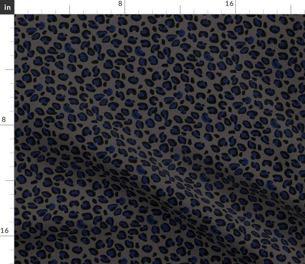 Small Leopard Moody Blue Spots on Sludge Fabric Small Leopard Moody Blue Spots on Sludge Fabric