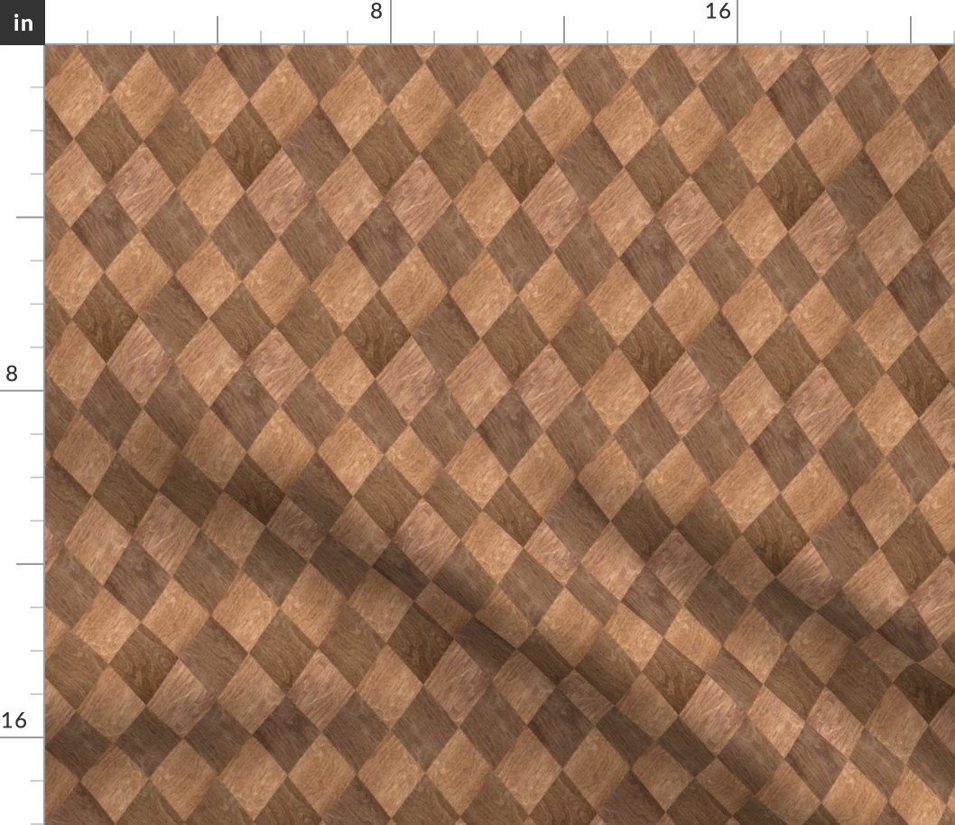 Small Light and Dark Wood Harlequin Diamond Check Marquetry Fabric Small Light and Dark Wood Harlequin Diamond Check Marquetry Fabric