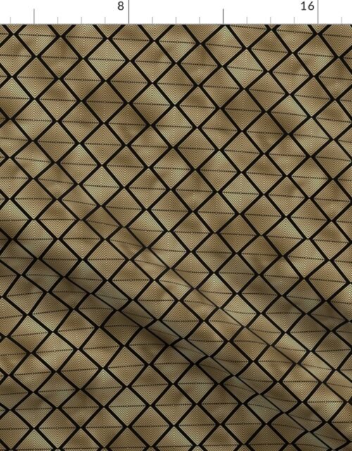 Small Lined Diamonds in Black and Gold Vintage Faux Foil Art Deco Vintage Foil Pattern Fabric