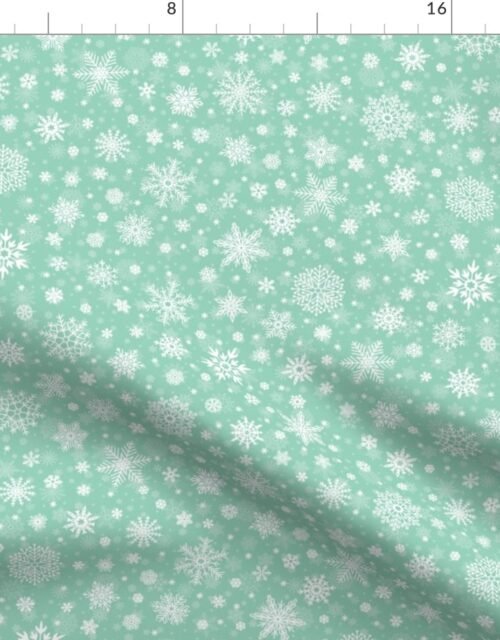 Small Merry Bright Mint Green  and White Splattered Snowflakes Fabric
