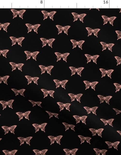 Small Metallic Rose Gold Foil Butterflies on Black Fabric