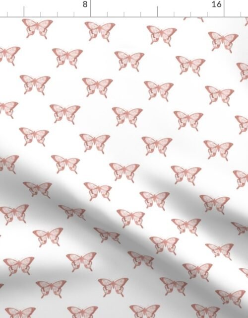 Small Metallic Rose Gold Foil Butterflies on White Fabric
