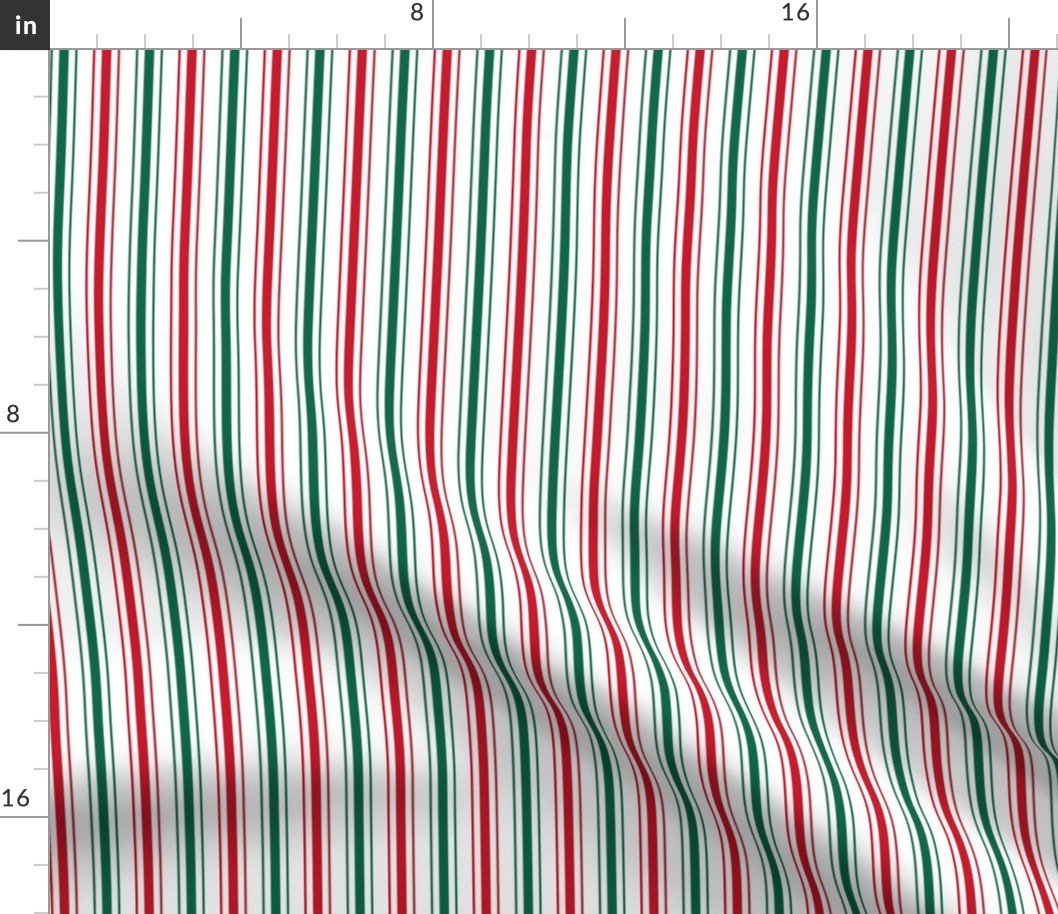 Small Mexican Flag Colors Red, White and Green Ticking Stripes Fabric Small Mexican Flag Colors Red, White and Green Ticking Stripes Fabric