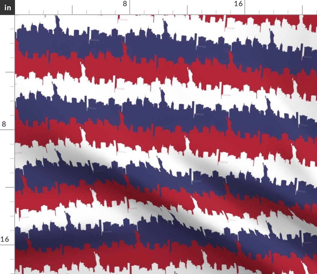 Small NY USA Skyline in Red White & Blue Stripes Fabric Small NY USA Skyline in Red White & Blue Stripes Fabric