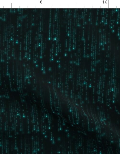 Small Neon Aqua Digital Rain Computer Code Fabric