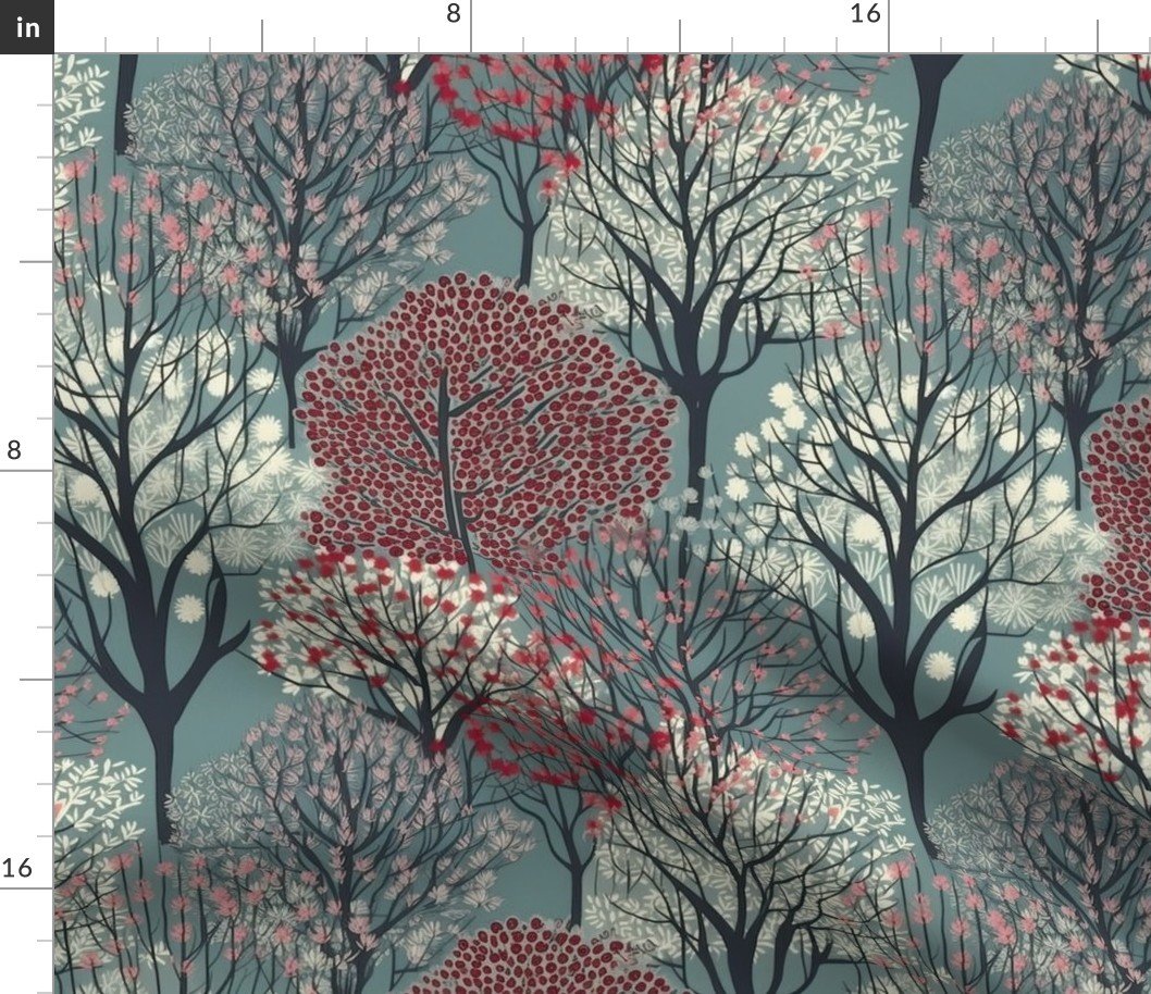 Small New England Endless Forest Trees Winter Fabric Small New England Endless Forest Trees Winter Fabric