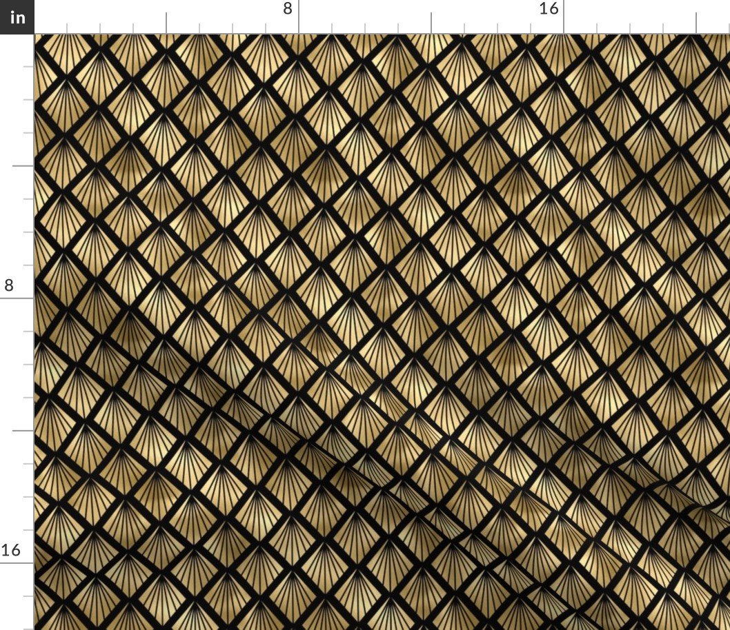 Small Palm Fans in Black and Gold Vintage Faux Foil Art Deco Vintage Foil Pattern Fabric