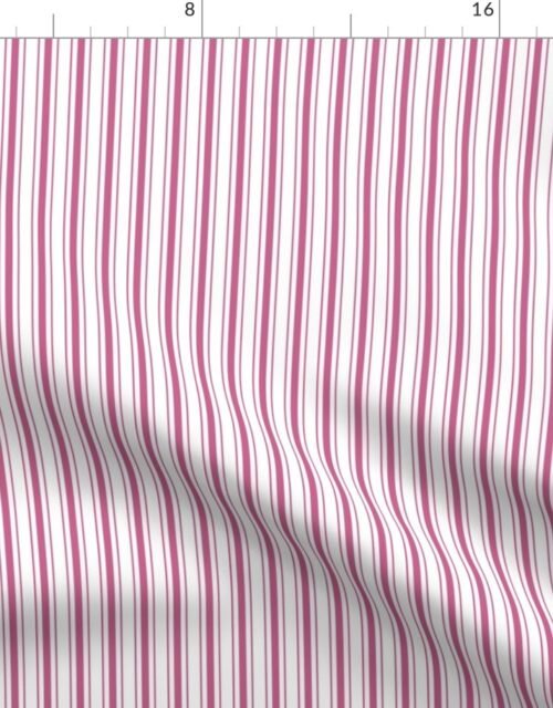 Small Peony Pink and White Vertical Mattress Ticking Stripes Fabric