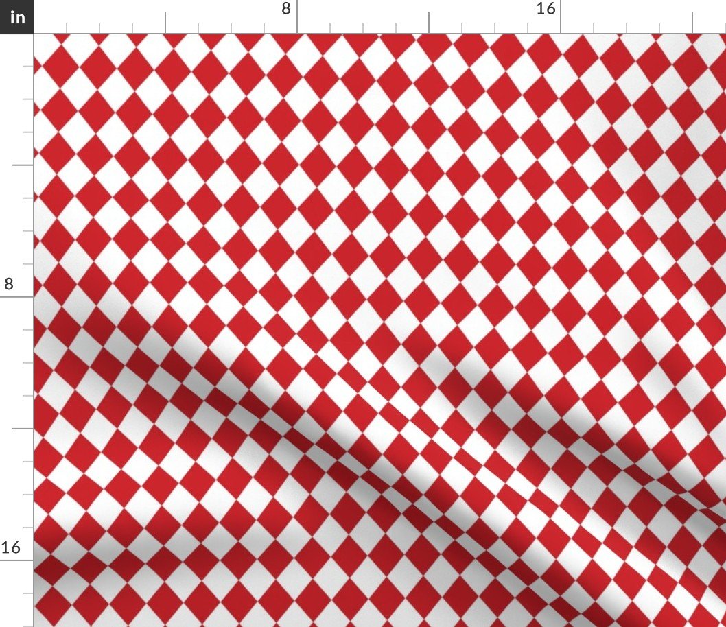 Small Poppy Red and White Diamond Harlequin Check Pattern Fabric Small Poppy Red and White Diamond Harlequin Check Pattern Fabric