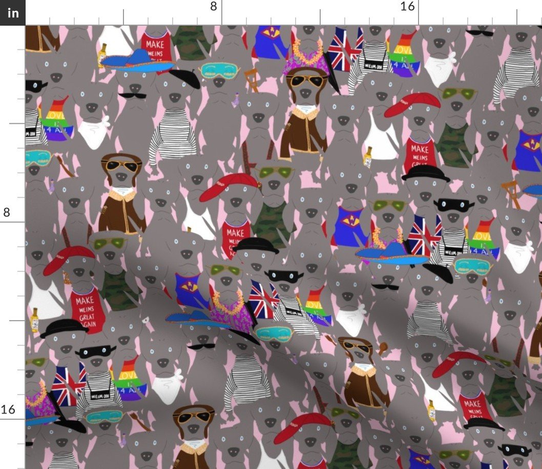 Small Print Dog Weim Nation Grey Ghost Weimaraner Hand-painted Pet Pattern on Pink Fabric