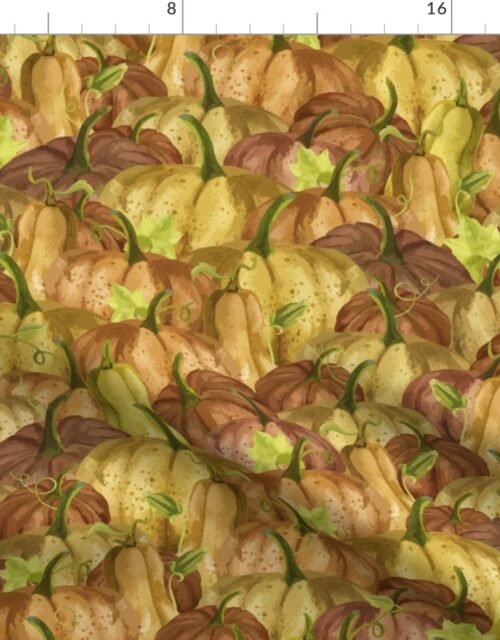 Small Pumpkin Patch Repeat in Autumnal Tones of Gold Fabric