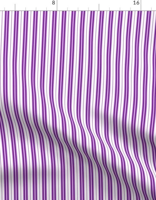 Small Purple Clematis and White Vertical Double Mattress Ticking Fabric