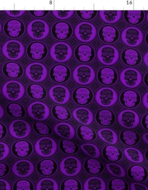 Small Purple and Black Skulls Calaveras Day of the Dead Dia de los Muertos Fabric