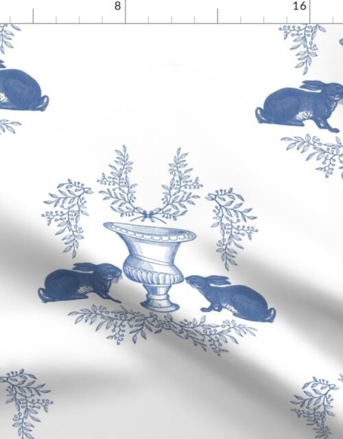 Small Rabbit Blue Toile de Jouy  with White Backgroound Fabric