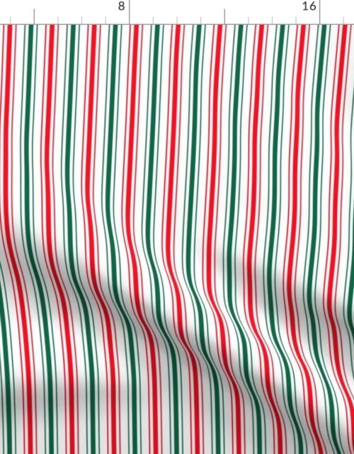 Small Red White and Green Christmas Ticking Stripe Fabric