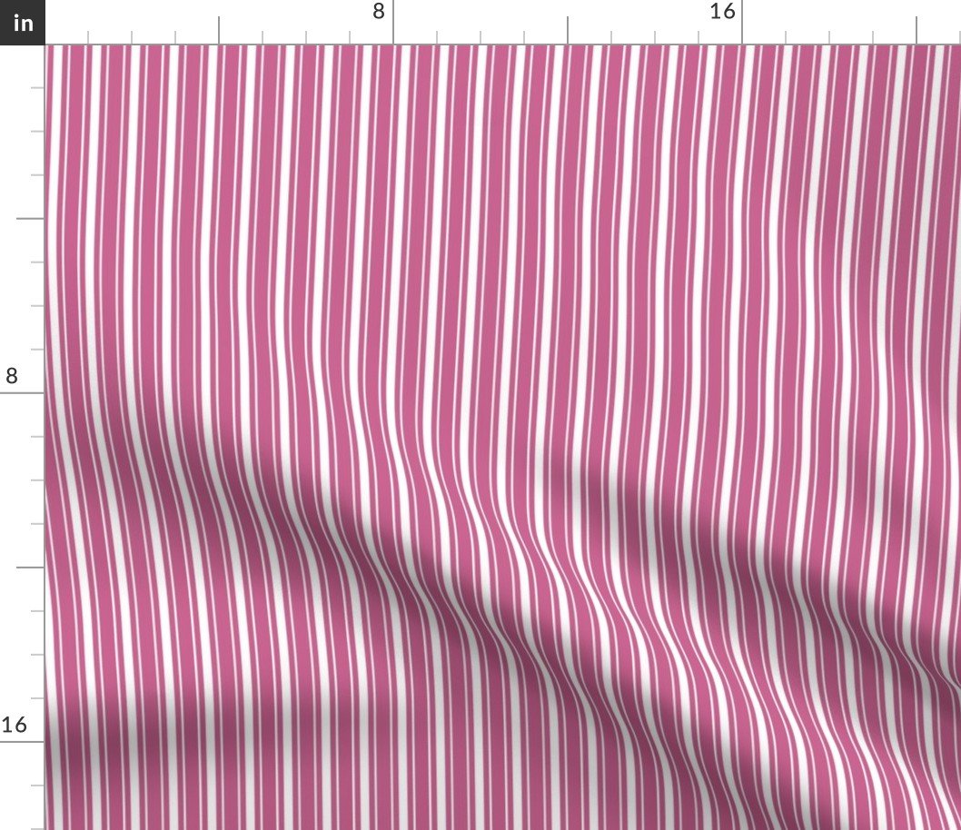 Small Reversed Peony Pink and White Vertical Mattress Ticking Stripes Fabric Small Reversed Peony Pink and White Vertical Mattress Ticking Stripes Fabric