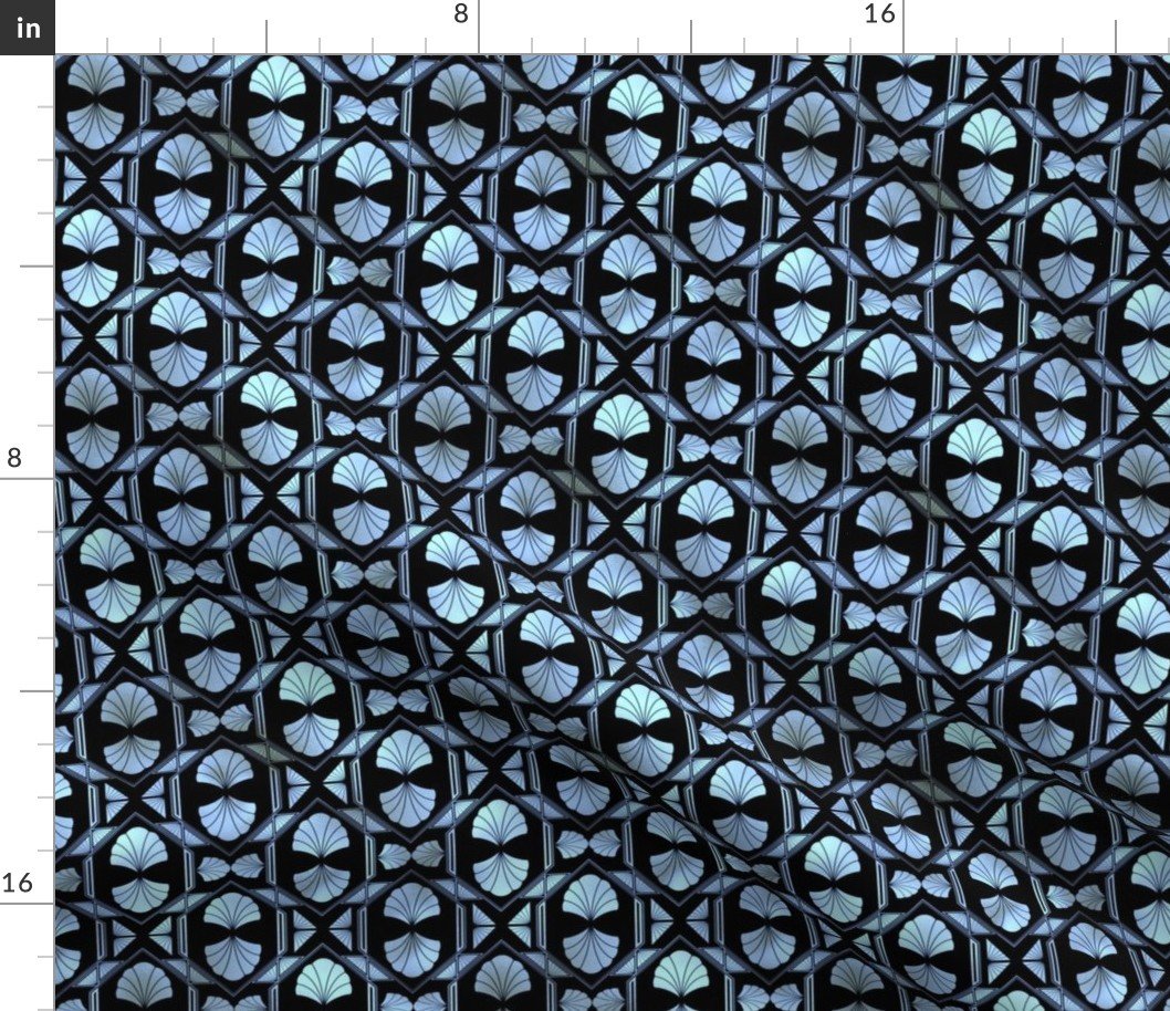 Small Scallop Shells in Black and Pearl Art Deco Vintage Foil Pattern Fabric
