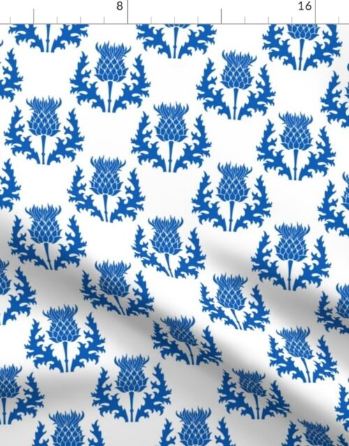 Small Scottish Flag Blue Thistle Flower of Scotland on White Fabric