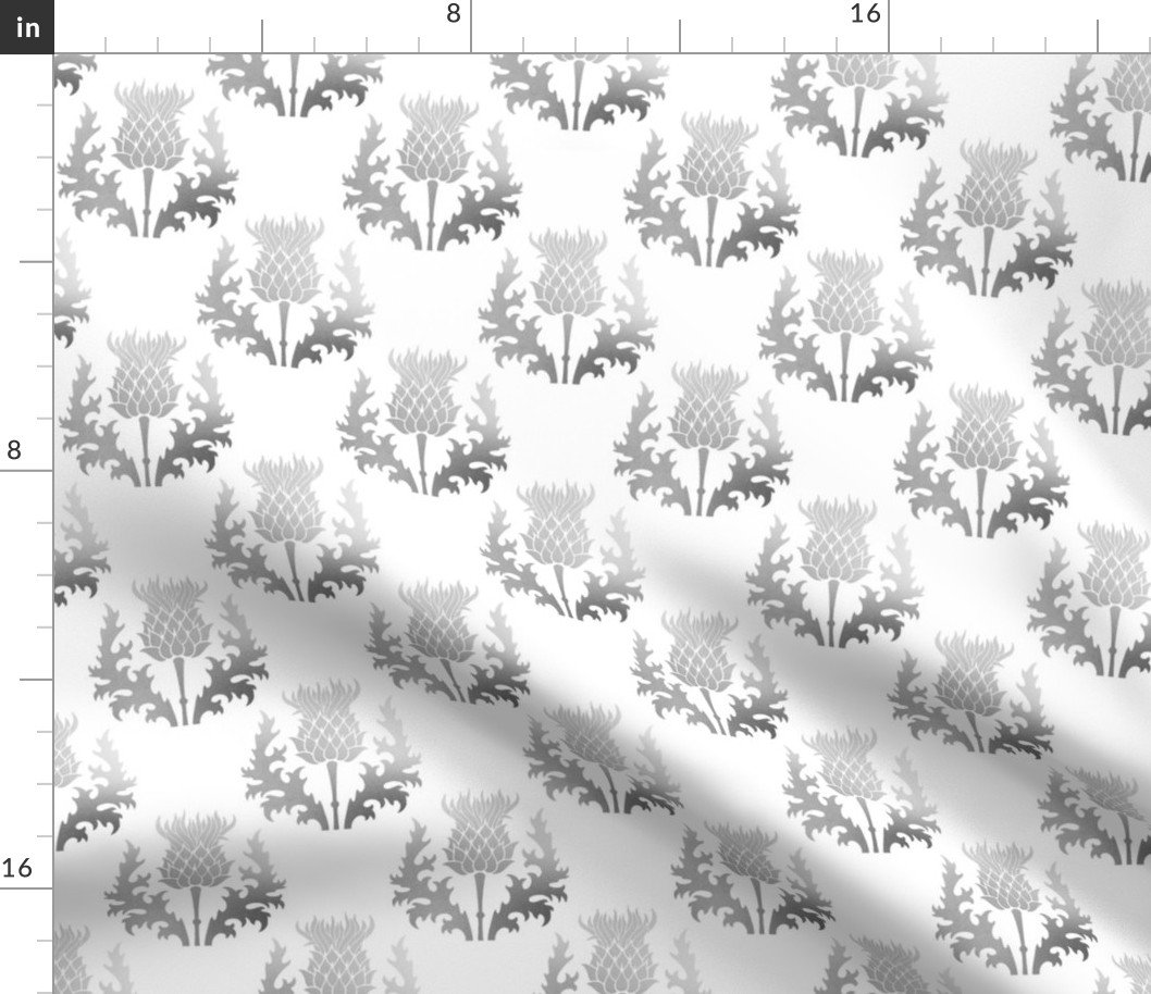Small Scottish Thistle Flower of Scotland Silver on White Fabric Small Scottish Thistle Flower of Scotland Silver on White Fabric