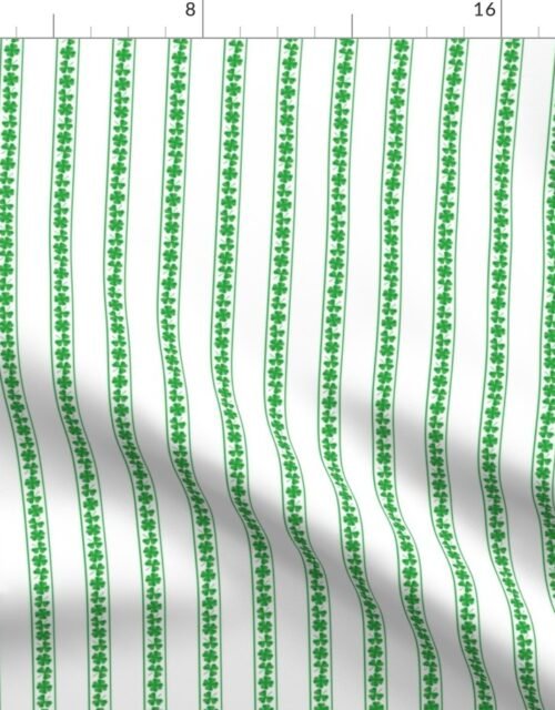 Small Single  Striped St. Patricks 3 and 4-Leafed Shamrocks in Kelly Green on White Fabric