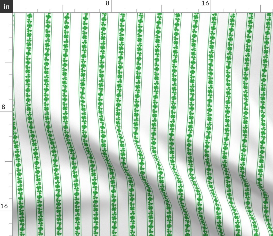 Small Single Striped St. Patricks 3 and 4-Leafed Shamrocks in Kelly Green on White Fabric Small Single Striped St. Patricks 3 and 4-Leafed Shamrocks in Kelly Green on White Fabric
