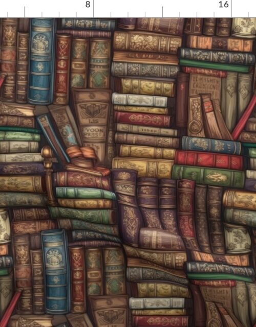 Small Stacked Bound Vintage Books on Library Book Shelf Fabric