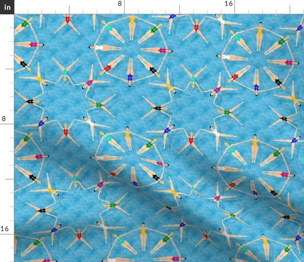 Small Synchronized Swimmers Water Ballet in Blue Swimming Pool Fabric Small Synchronized Swimmers Water Ballet in Blue Swimming Pool Fabric