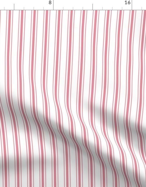 Small Vertical Nantucket Red Mattress Ticking Stripes on White Fabric
