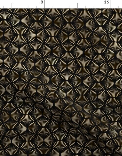 Small Vintage Foil Palm Fans in Black and Gold Art Deco Neo Classical Pattern Fabric