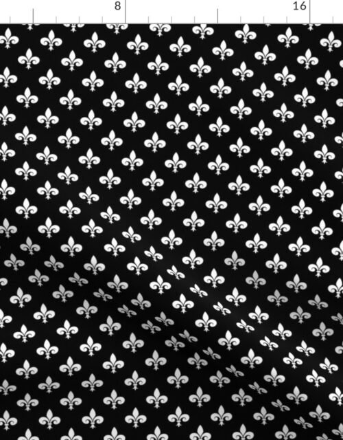 Small White French Fleur de Lis on Black Fabric