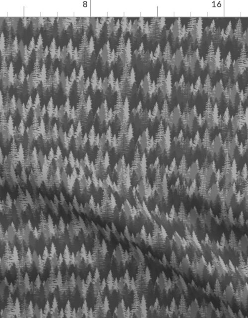Small  Endless Evergreen Forest with Fir Trees in Shades of grey Fabric