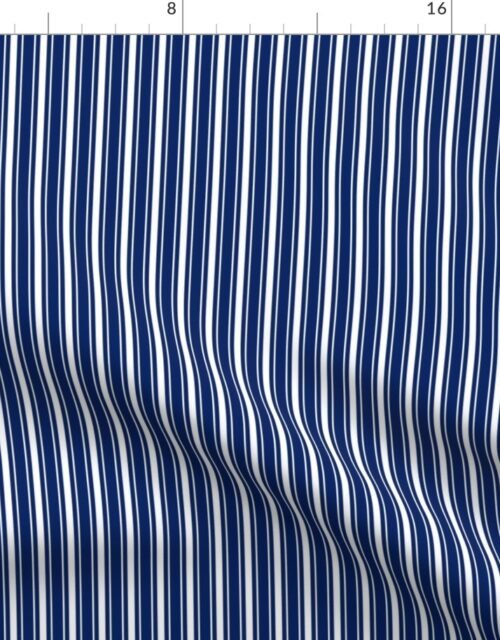 Small  Royal Blue White Vertical Mattress Ticking Bed Stripe Fabric