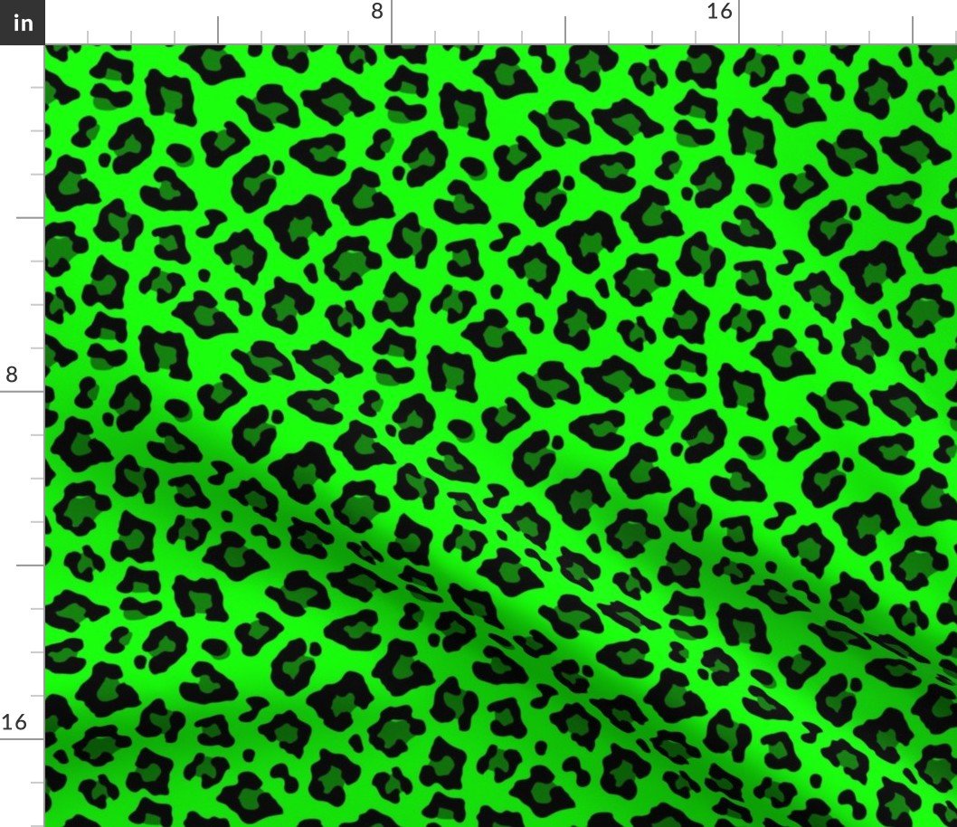 Smaller Leopard Spots Animal Repeat Pattern Print in Green and Black Fabric