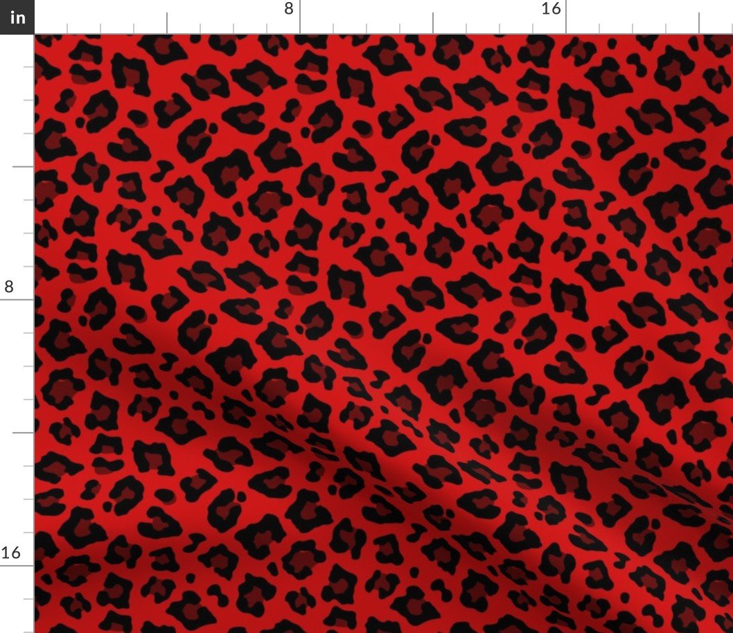 Smaller Leopard Spots Animal Repeat Pattern Print in Red and Black Fabric