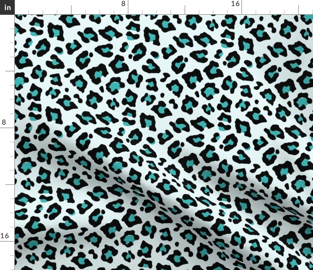 Smaller Leopard Spots Animal Repeat Pattern Print in Turquoise Blue and Black Fabric Smaller Leopard Spots Animal Repeat Pattern Print in Turquoise Blue and Black Fabric