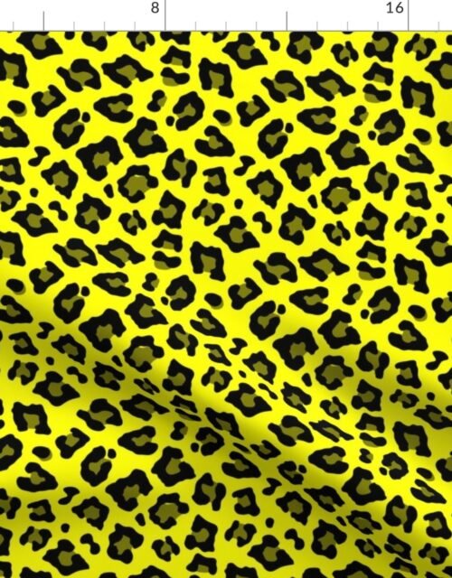 Smaller Leopard Spots Animal Repeat Pattern Print in Yellow and Black Fabric