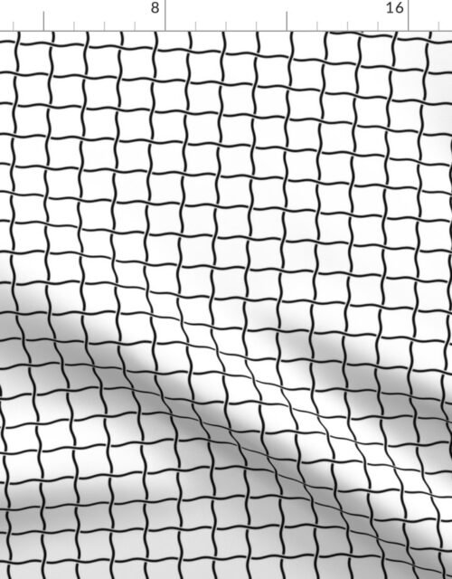 Smaller Squiggly Black Lines Crossed as a Grid on White Fabric