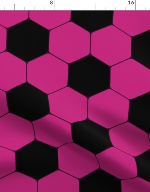 Soccer Mom Pink and Black Hexagonal Soccer Ball Pattern Fabric