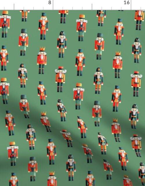 Soldier and King Christmas Nutcrackers Parade on Moss Green Fabric
