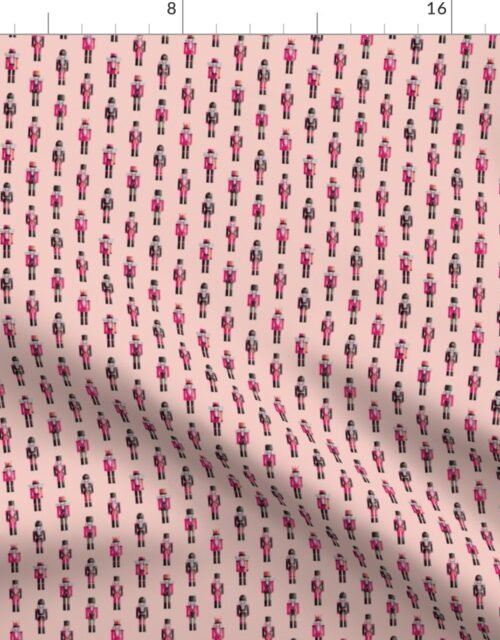 Soldier and King Christmas Nutcrackers Parade on Pale Pastel Pink Fabric