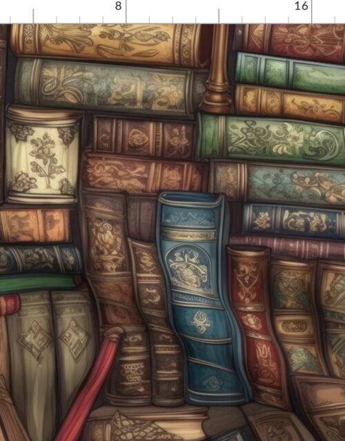 Stacked Bound Vintage Books on Library Book Shelf Fabric