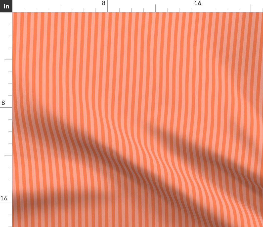 Sunset Coral and Tonal Coral 1/4 Inch Vertical Cabana Stripes Fabric Sunset Coral and Tonal Coral 1/4 Inch Vertical Cabana Stripes Fabric