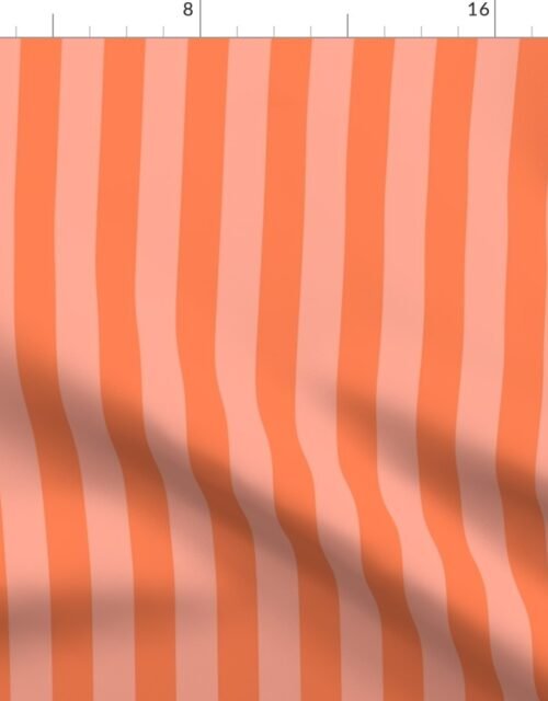 Sunset Coral and Tonal Coral 1 Inch Vertical Cabana Stripes Fabric