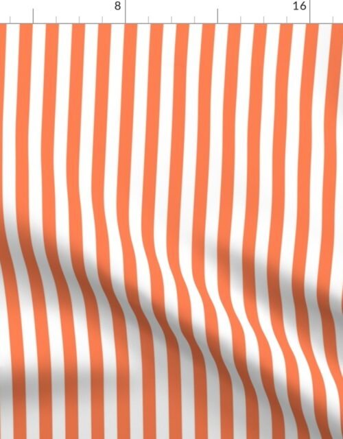 Sunset Coral and White 1/2 Inch Vertical Cabana Stripes Fabric