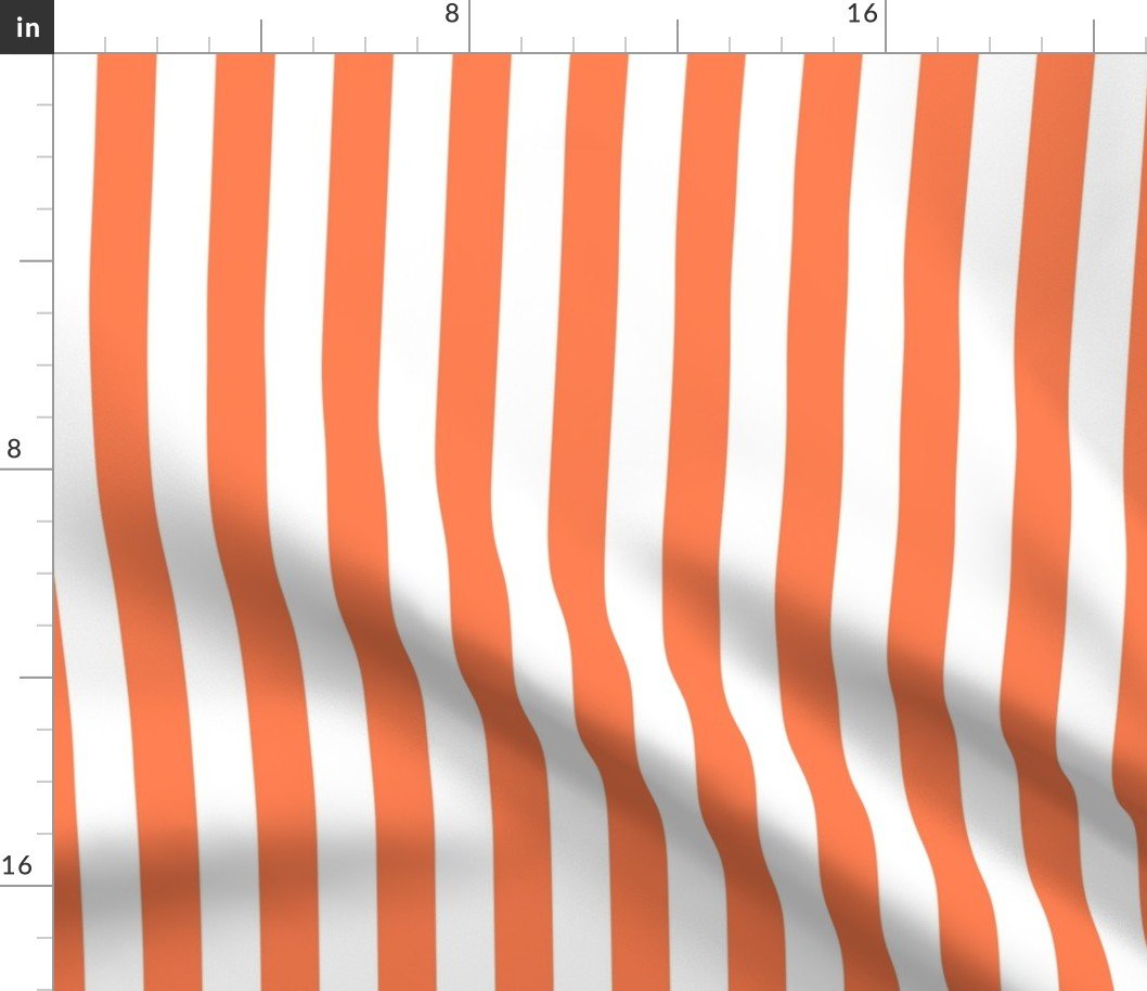 Sunset Coral and White 1 Inch Vertical Cabana Stripes Fabric