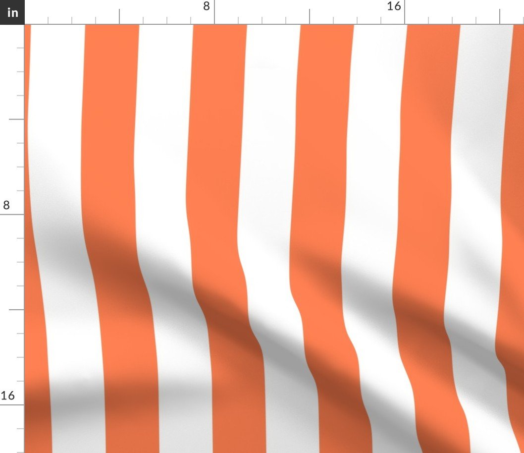 Sunset Coral and White 2 Inch Vertical Cabana Stripes Fabric Sunset Coral and White 2 Inch Vertical Cabana Stripes Fabric