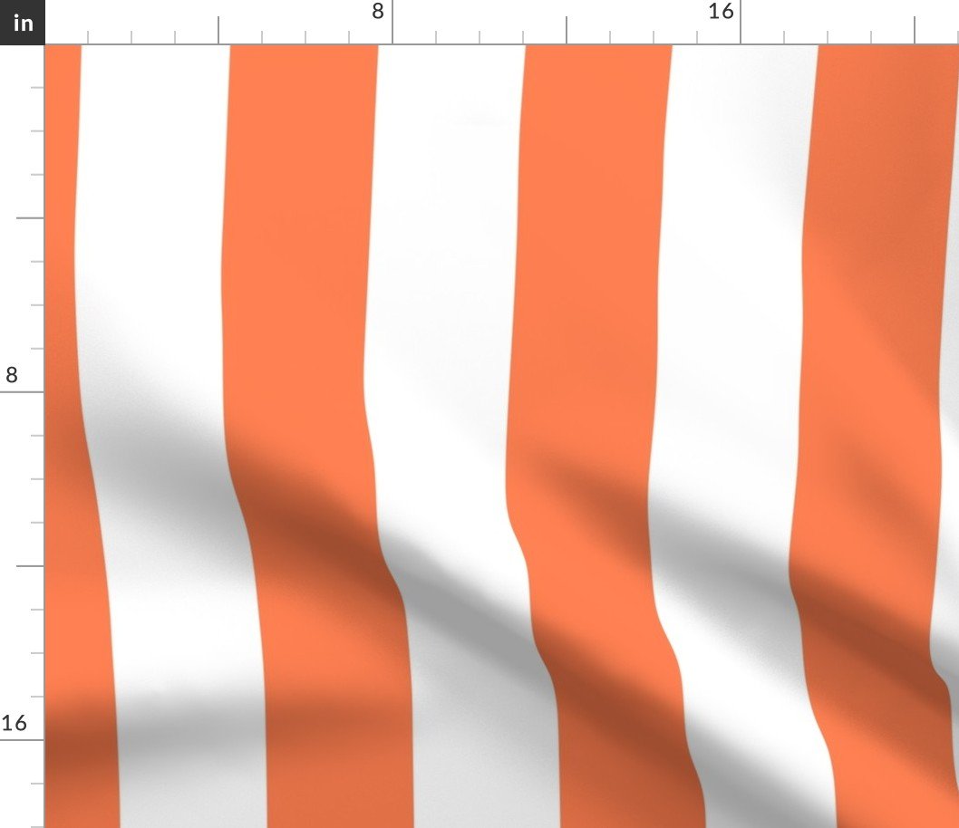 Sunset Coral and White Large 3 Inch Vertical Cabana Stripes Fabric Sunset Coral and White Large 3 Inch Vertical Cabana Stripes Fabric