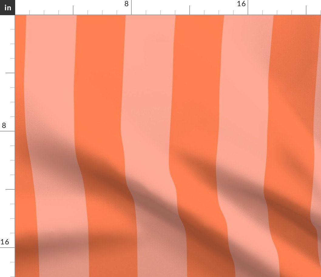 Sunset Coral and  Tonal Coral Large 3 Inch Vertical Cabana Stripes Fabric